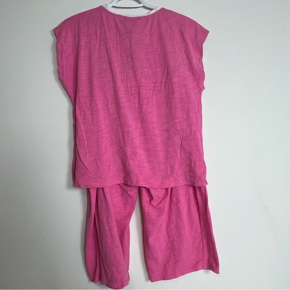 Lauren Ralph Lauren Pink Jersey Pajama Set - Lace Trim LRL Monogram Size - Picture 2 of 12